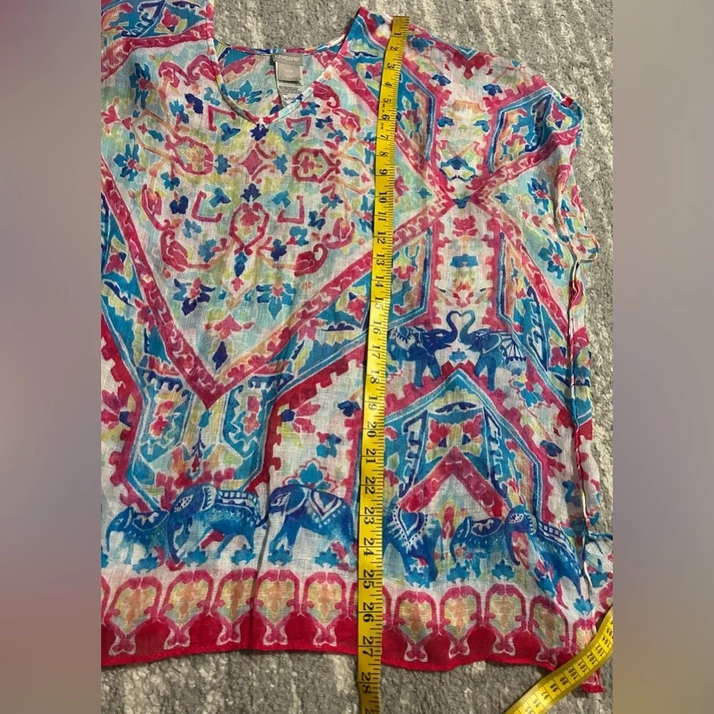 Chicos Caftan Blouse Size S/M 100% Linen Colorful Bohemian Lightweight Summer - Picture 6 of 6